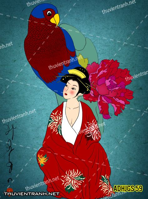 Tranh dán tường Cô gái  Nhật Bản mặc kimono, tranh minh họa cô gái Nhật Bản xưa -ADHJGS-59 - Kết quả tìm kiếm tranh tường